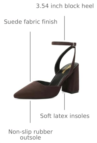 Image of RIBONGZ Block Heels for Women Closed Pointed Toe Heeled Slingback Chunky High Heel Ankle Strap Pumps Patent Leather Comfort Dressy Shoes for Work Party Prom Wedding Bridal Dress