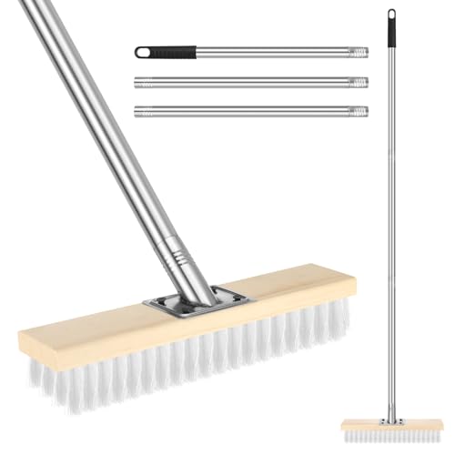 Meng Jiaran Outdoor Broom, 12” Hard Bristle Yard Brush with 110 CM Stainless Steel Handle Heavy Duty Stiff Sweeping Broom for Gardens, Yards, and Driveways