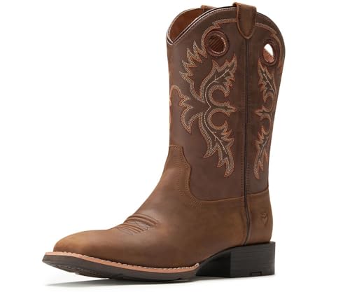 SUREWAY Western Boots For Men - Mens Square Toe Cowboy Boot,Oil/Slip Resistant,Durable Fashionable Classic Pull on 10 Inch Boots,Mid Calf Soft toe Wellington Boots