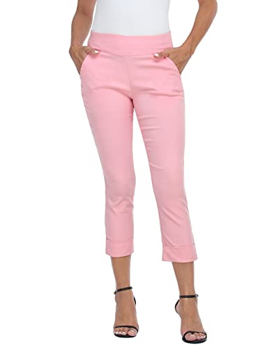 Image of HDE Pull On Capri Pant for Women w /Pockets Elastic Waist Cropped Work Pant