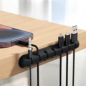 4-Packs Cord Organizer with 7 Slots Efficient Cable Management Self Adhesive Wire Holders for Home,Office, Car, Desk, Nightstand-Black