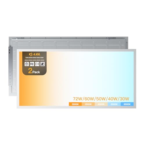 JC-LGL LED 2x4 Flat Panel Light, Drop Ceiling Lights Fixture, Selectable Features, 30W/40W/50W/60W/72W, 3000K/3500K/4000K/5000K/6500K, Dimmable (0-10V), for Office Kitchen, ETL Listed (2x4FT-2Pack)