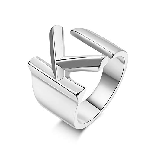 K Initial Ring Silver Letter Rings for Women Adjustable Chunky Silver Rings Silver Initial Rings for Women Bold Initial Jewelry
