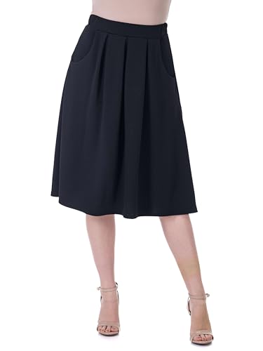 24seven Comfort Apparel Classic Knee Length Black Skirt with Pockets