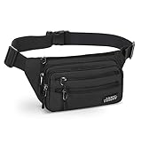 sprecenk Riñonera para Hombres Mujeres, Riñonera con 6 Bolsillos y Cinturón Ajustable, Riñoneras Impermeables para Deportes al Aire Libre, Correr, Senderismo, Ciclismo, Viajes, Caminar, Negro