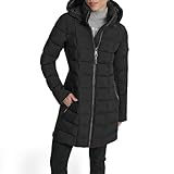 DKNY Women's Lightweight Puffer Jacket with Neoprene Side Panels – Insulated, Sleek Fit Outerwear, Black, M
