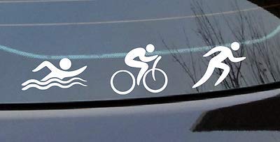 Triathlon Swim Bike Run Ironman White Vinyl Decals (Length 8 inches)