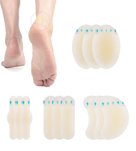 12 Pcs Blister Plasters,Invisible Hydrocolloid Bandages Waterproof Gel Blister Guard Pads for Feet, Toes, Fingers, Heels Protector and Guard Skin Faster Healing Wound