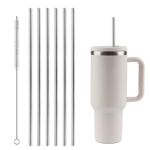 6 Stk Ersatz Edelstahl Strohhalme Metall Strohhalm für Stanley Cup Trinkhalme Edelstahl mit 1 Strohbürste 30cm Metallstrohhalme Kompatibel mit Stanley Cup 20/30/40 oz
