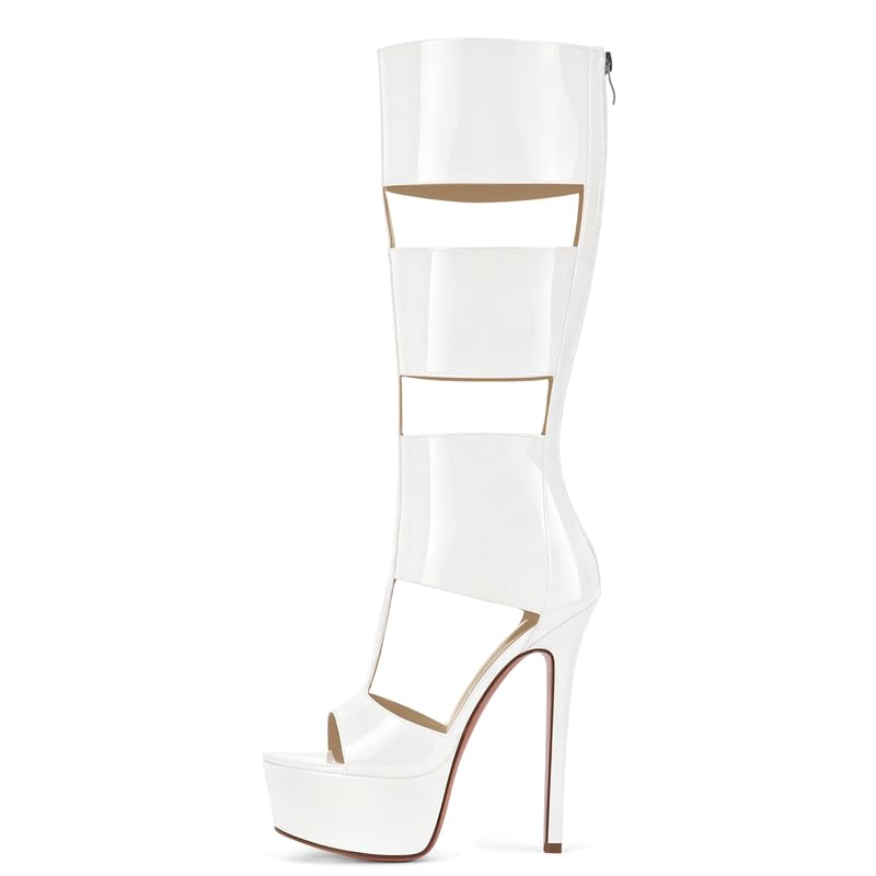 Image of Richealnana Women's Gladiator Knee-High Platform Heels-Stiletto Peep Toe Boots with Back Zipper for Club,Prom,Dance,Sexy
