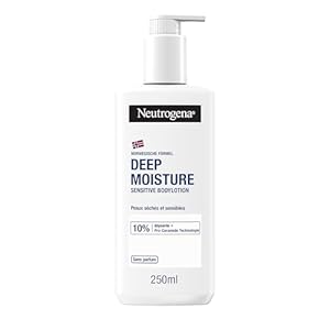 Neutrogena Deep Moisture Bodylotion Sensitive, parfümfreie Körperlotion für empfindliche, trockene Haut, nicht fettende Hautpflege Lotion mit Glycerin & Pro-Ceramide Technologie (250 ml)