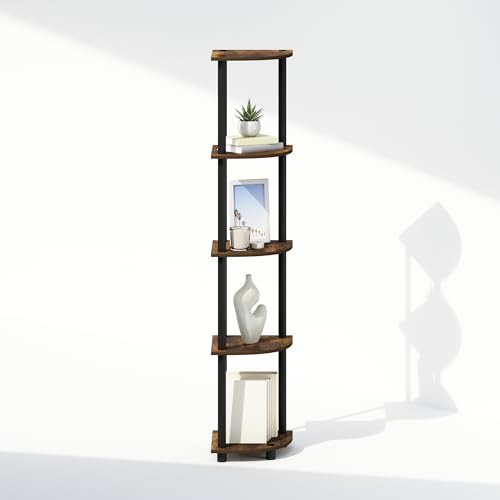 Image of Furinno Turn-N-Tube Storage Shelves, 5-Tier Book Shelf, Corner Shelf, Toolless Open Shelves, for Organization and Storage, Living Room, Home Office, Hallway, Bedroom, Amber Pine