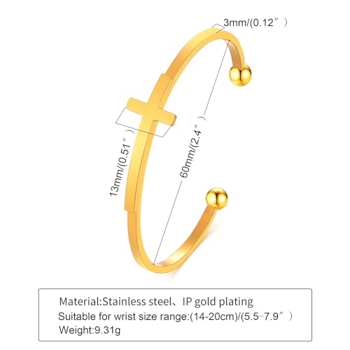 14K Yellow Gold Dainty Sideways Cross Bracelet For Women Men - Dainty Silver Cross Bracelet, Mini Cross Silver Bracelets, Horizontal Cross Bracelet For Women, Religious Jewelry For Women Men2