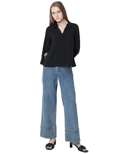 Image of VERO Moda Women's Polyester Solid Relaxed Fit T-Shirt