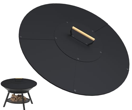 Ardier 28 Wooden-Handle Fire Pit Lid for Pits up to 26 Round Metal Bonfire Pit Burner Pan Cover Smokeless Fire Pit Cover for Fire Tables All-Weather Resistance Outdoor Firepit Accessory