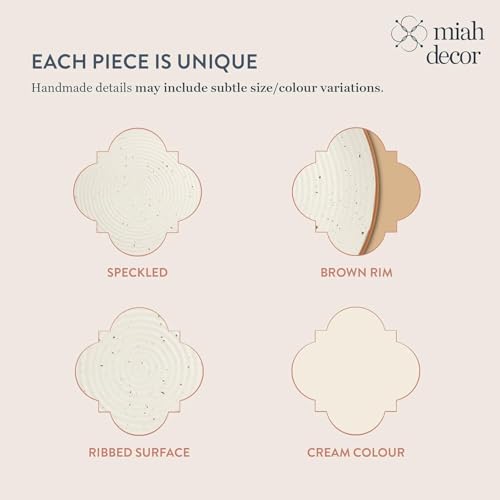Image of miah decor Ceramic Dinner Set - 8-Piece Handmade Stoneware Dining Set | 4 Quarter Plates & 4 Dinner Plates | Off White Ribbed Matte Finish | Microwave & Dishwasher Safe | Ideal for Gifting
