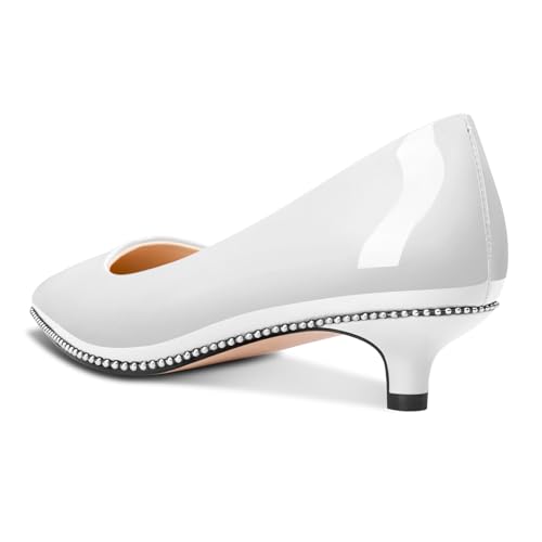 Image of Aachcol Womens Low Heel Pointed Toe Pumps Silver Beaded Kitten Heels Slip-on Comfortable Office Dress Shoes 1.4 Inches Heels