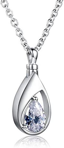 925 Sterling Silver Cremation Jewelry Memorial CZ Teardrop Ashes Keepsake Urns Pendant Necklace for urn Necklaces Ashes Jewelry Gifts (Clear)