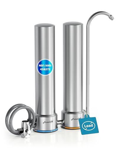 Frizzlife DS99 Countertop Water Filter System, NSF 42&372 Certified 8-Stage Stainless Steel Water Filter for Sink Faucet, 0.5 Micron Filter Reduces 99.99% Lead, Chlorine, Heavy Metals, Bad Taste&Odor