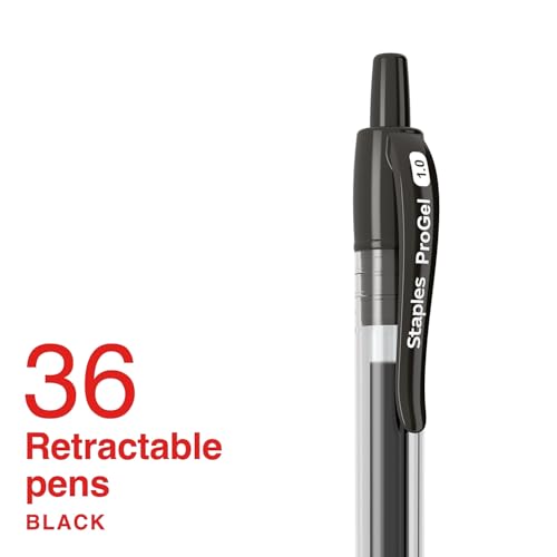 Image of STAPLES Retractable Gel Pens, Bold Point 1.0mm, Black Ink, 36 Pack - ProGel Smooth‑Flow Pens for High‑Volume Office Use