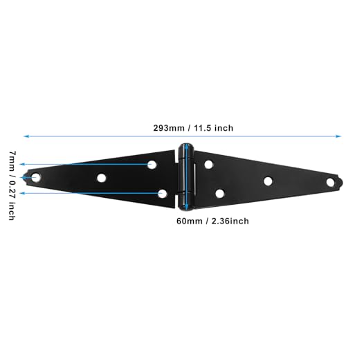 Hordion 2Pcs Strap Hinge Shed Door Hinges, 6 Inch Heavy Duty Gate Hinges Black Tee Hinge with Screws for Fence Wood Gate Cabinet Door by Hordion - Image 2