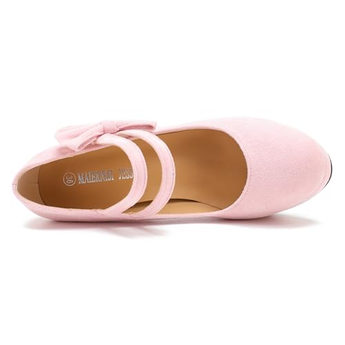 Image of MAIERNISI JESSI Women's Platform Mary Jane Pumps with Bow, 3.94 Inch Block Heel Dress Shoes