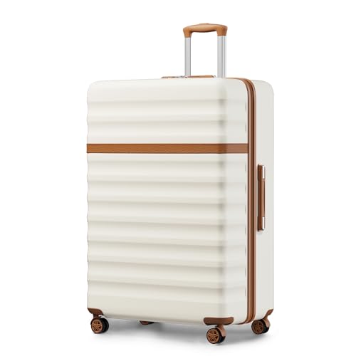 KONO Maleta con ruedas, rígida, de ABS y PC, ligera, con 4 ruedas y candado TSA, crema/marrón, XXL(86cm) KONO Maleta con ruedas, rígida, de ABS y PC, ligera, con 4 ruedas y candado TSA, crema/marrón, XXL(86cm)
