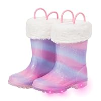 FUNCOO PLUS Wellies for Kids with Removed Warm Lining Carry Handle Wellington Boots Children Wellies Outdoor Light Up Rainy Snow Toddler Shoes Size 10