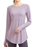 [Ranmy Stage] 【くびれシルエット】ヨガウェア トップス スポーツTシャツ レディース 長袖 体型カバー UVカット 日焼け防止 速乾 薄手 丈長め 伸縮性 スポーツ ジム ピンクグレー XL