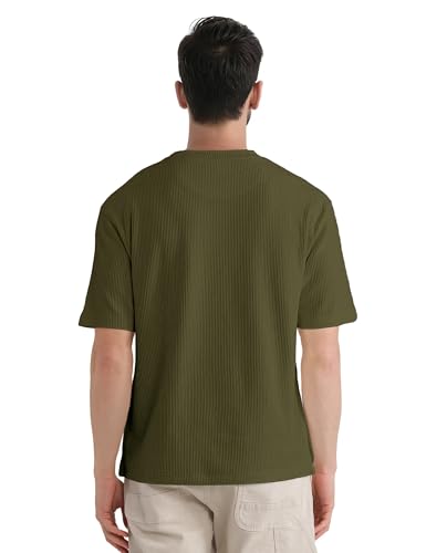Image of GRECIILOOKS Men's Polycotton Textured Drop Shoulder Oversized Fit T-Shirt