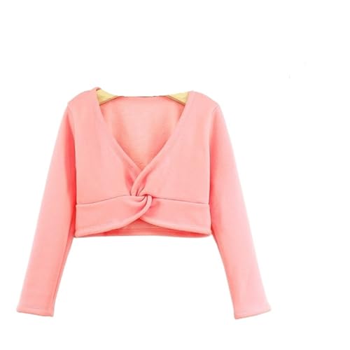Girls Classic Thick Ballet Long Sleeve Wrap Top Velvet Inner Winter Warm Up Cardigan Shrug Front Knot Dress Cover Up for Pilates Yoga Workout(Light Pink,L(120-140cmHeight))