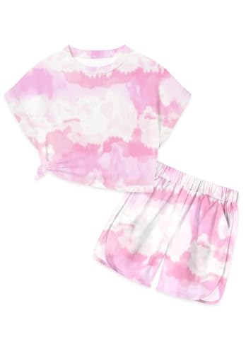 Image of ARTMINE Girl's Summer Cute Short Sleeve T-Shirt and Shorts Set