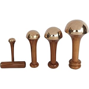 HEALTHANDWEALTH Ayurvedic Kansa Wand Face Foot and Body Massager – Set of Kansa Wand Comfortable Grip & Deep Relaxation Massage Tool Teak Wood Handle (Natural)