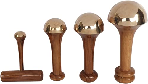HEALTHANDWEALTH Ayurvedic Kansa Wand Face Foot and Body Massager - Set of Kansa Wand Comfortable Grip & Deep Relaxation Massage Tool Teak Wood Handle (Natural)