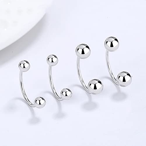 S925 Sterling Silver Minimalist Ball Half Hoop Earrings 18G Double Bead Balls Ear Cuff Wrap Helix Cartilage Earring Studs Piercing Screw Back Barbell Bar, 4Mm #TOP3