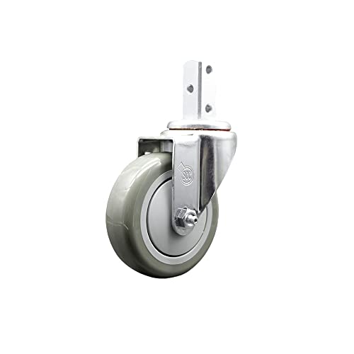 Swivel Square Stem Caster w/4” x 1.25” Gray Non-Marking Polyurethane Wheel – 3/4” x 2” Square Stem with (3) 17/64” Diameter Mounting Holes – 350 lbs. Capacity/Caster – Service Caster Brand