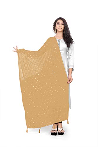 themilestocks TMS Woman's Embroidered Chiffon Dupatta Scarf Shawl Wrap Soft Indian Bridal Wedding (Camel)