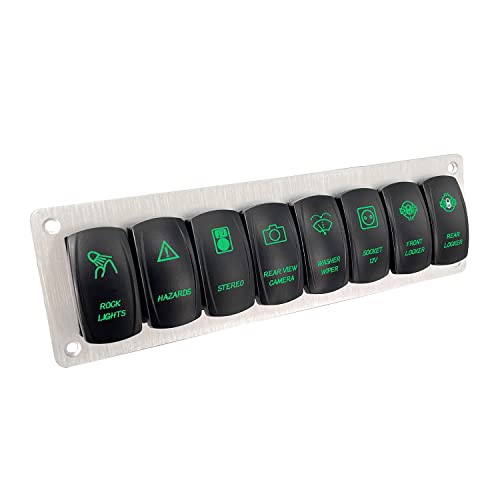 Image of Customize 8 Gang Rocker Switch Panel Green Led UTV Toggle Switch Panel for Car Marine Boat Yacht Jeep Can Am 12V 24V