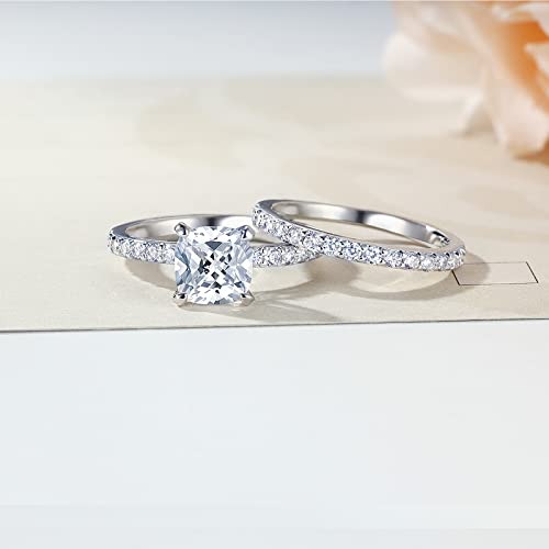 2CT Cushion Cut Engagement Rings for Women Fake Wedding Ring Band Promise Rings for Her, Sparkle CZ Ring Set 2 PCS, Size 4-112