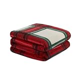 OHS Manta de Forro Polar a Cuadros Rojo/Blanco, 120 x 150 cm