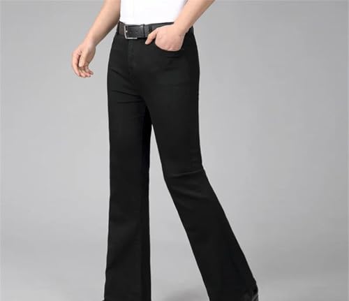 Mens Flared Denim Pants Mid Waist Stretch Fit Wide Leg Business Casual Office Trousers4