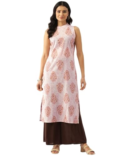 Image of feranoid Unique Printed Choker Neck Back Button Sleeveless Long Kurti
