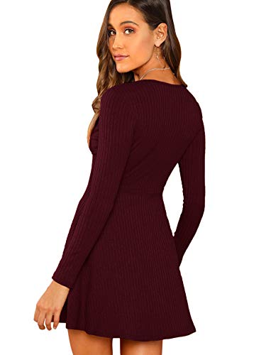 Verdusa Women's Deep V Neck Long Sleeve Fall Dress Elegant Short Skater Dresses2