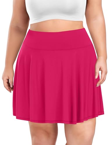Cootry Women'S Plus Size Pleated Tennis Skirt With Shorts Athletic Golf Skorts With Pockets High Waisted Workout Skirts Hot Pink 3Xl