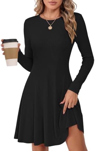 MOLERANI Damen Strickkleid A-Linie Langarm Rundhals Gerippt | Rundhals, weicher dehnbarer Rippstoff schmeichelt der Figur. Ideal für Herbst und als Layer unter Wintermänteln