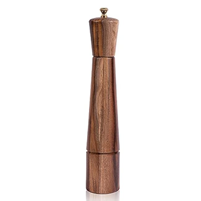Pepper Grinder, Pepper Mill with Adjustable Stainless Steel, Acacia Wood, 32 cm / 12 inch Height, Bottom Dia: 6 cm, Upper Dia: 5.5 cm (Tray is NOT Included)