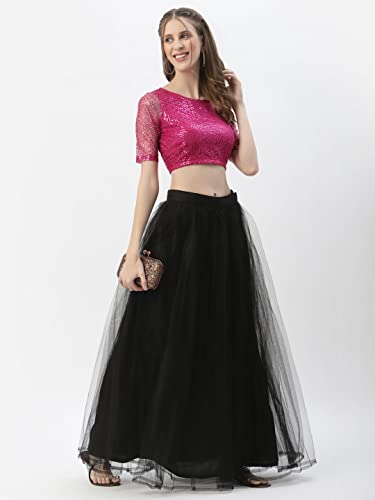 Image of studio rasa Women's Net Sequin Embroidered Sheer Sleeves Readymade Saree Blouse for Wedding Festive Party