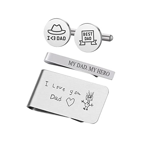 Personalized Father's Day Gift - Cufflinks Tie Bar Money Clip Button Shirt Custom Tie Clip Engraved Stainless Steel Cash Clip Card Holder Customized Men's Gift Set for Dad Cover