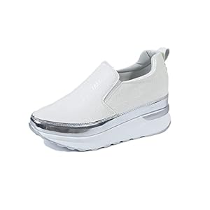 Sneakers for Vrouwen Lopen Schoenen Slip Op Platform Wig Casual Loafers Mode Lederen Mocassins Trainers Memory Foam Boot Schoenen (Color : White, Size : 38 EU)