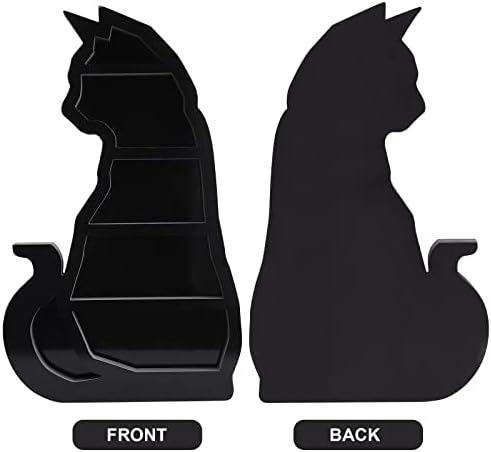 ZGOEK Moon Shelf for Crystals Wood Crystal Shelf Black Cat Design Display Shelf Wood Moon Decor Wall Decorations for Stones Crystals & Essential Oils. Moon Phases Wall Art, B, 11.81 inch
